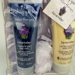 Healing Garden Lavender Relax Therapy Body Wash Lotion 3pc Gift Set Aromatherapy